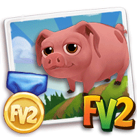 Pig Adult Pinklandrace, , Sam just raised a Prized Pink Landrace Pig!, Sam has finished training his Prized Pink Landrace Pig in FarmVille 2! Grab an extra milk to feed new baby animals!